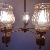 Chandelier in gilded brass and brown smoked glass with 5 branches