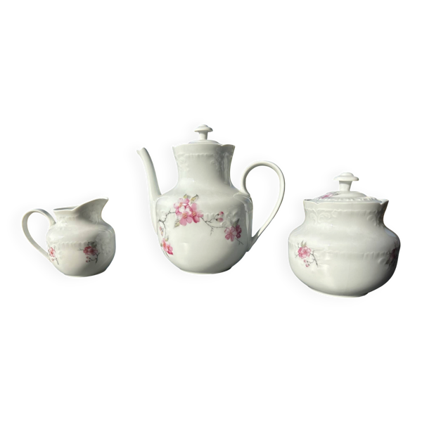 Ensemble à thé ancien en porcelaine de Limoges Chastagner, 3 pièces