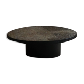 Table basse ronde brutaliste en pierre et acier, modernisme français milieu du siècle, années 1970