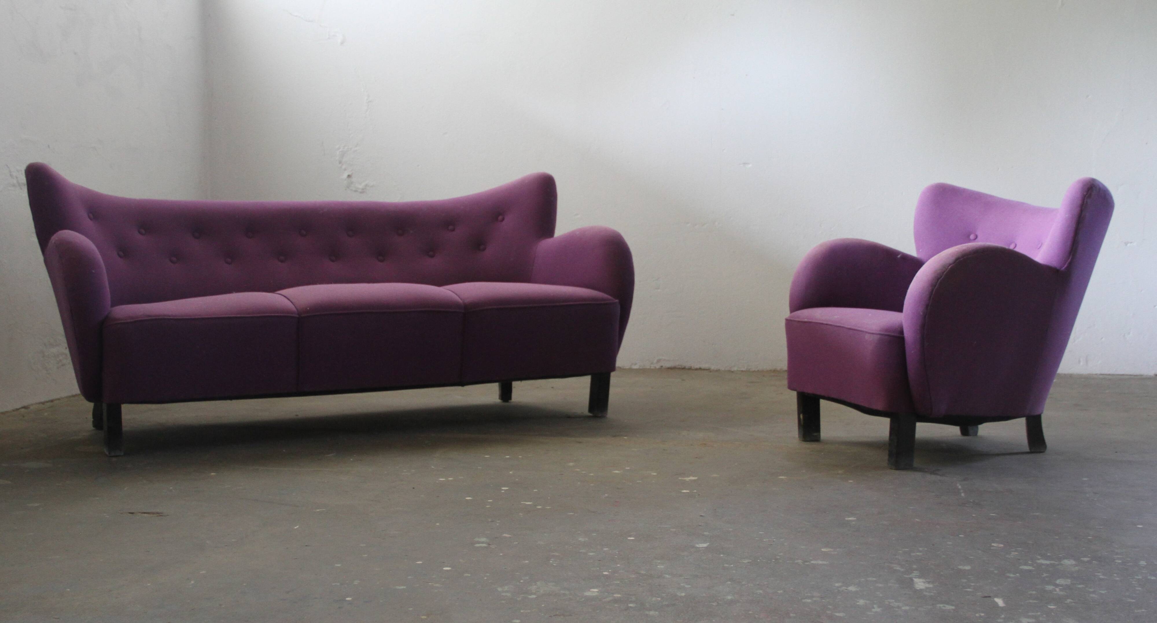 Danish 1930s Club Sofa, Style of Fritz Hansen & Flemming Lassen