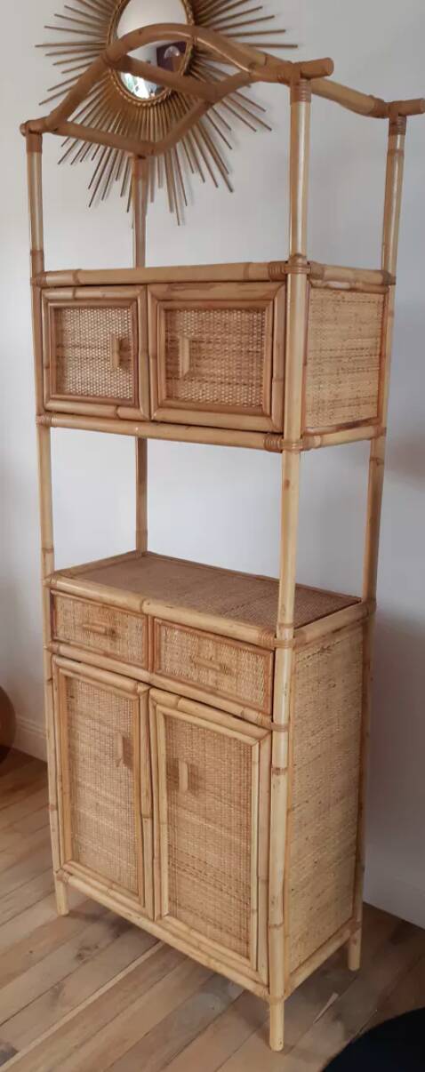 Rattan stand shelf and canning 50s