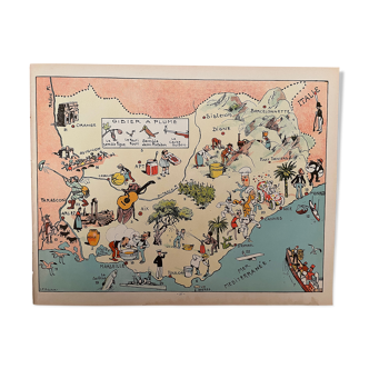Affiche ancienne carte illustrée de la Provence - JP Pinchon