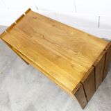 Low cabinet from Maison Regain, solid elm, circa 1960, with drawer