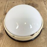 Applique, plafonnier industriel en bakélite et verre opalin, années 1950