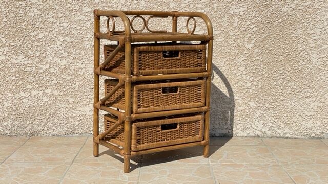 Cabinet with vintage rattan drawers