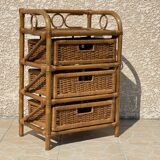 Cabinet with vintage rattan drawers