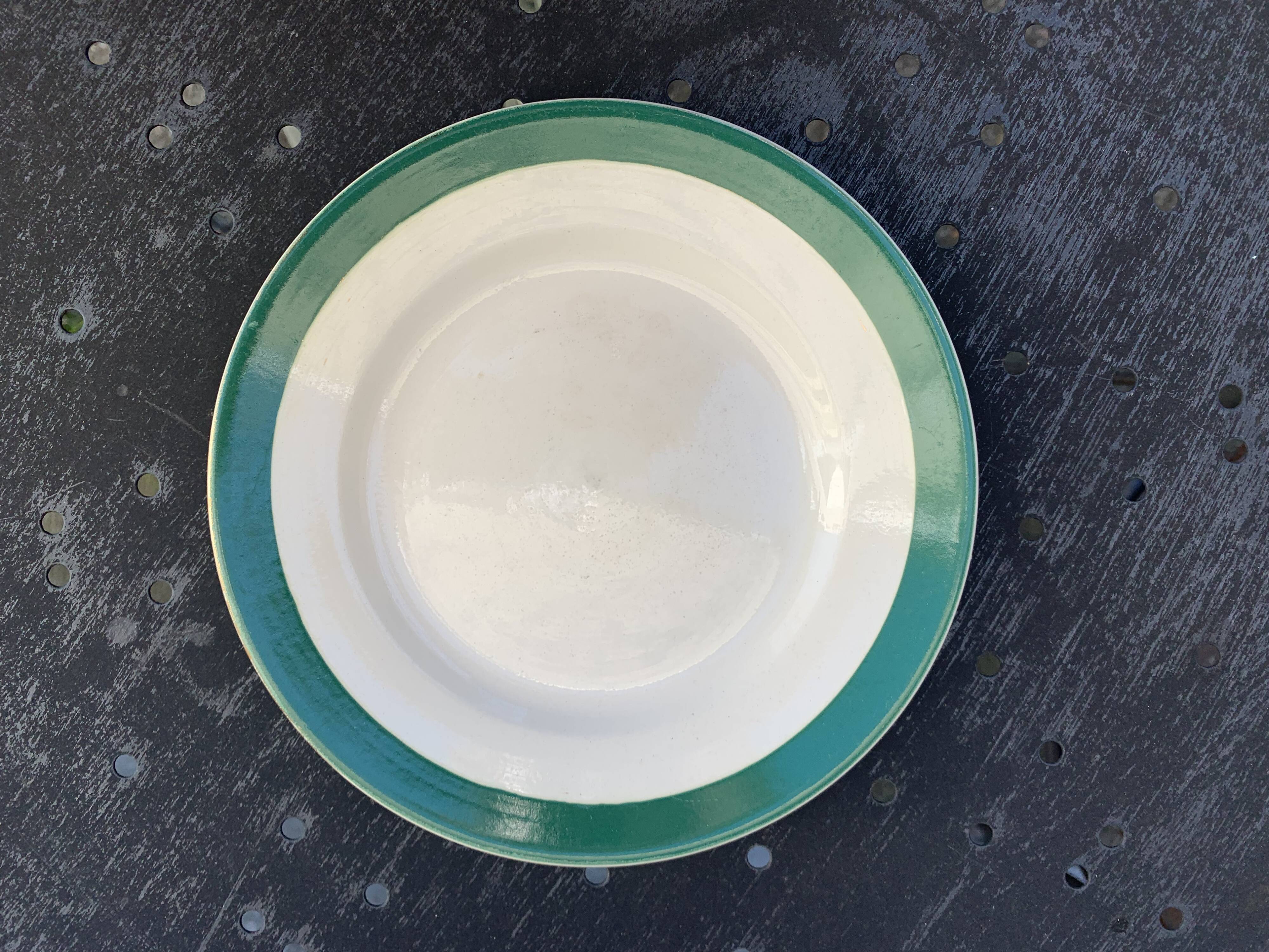 6 dessert plates in white earthenware and green edging Digoin Sarreguemines vintage