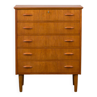 Commode danoise du milieu du siècle en teck avec cinq tiroirs, 1960