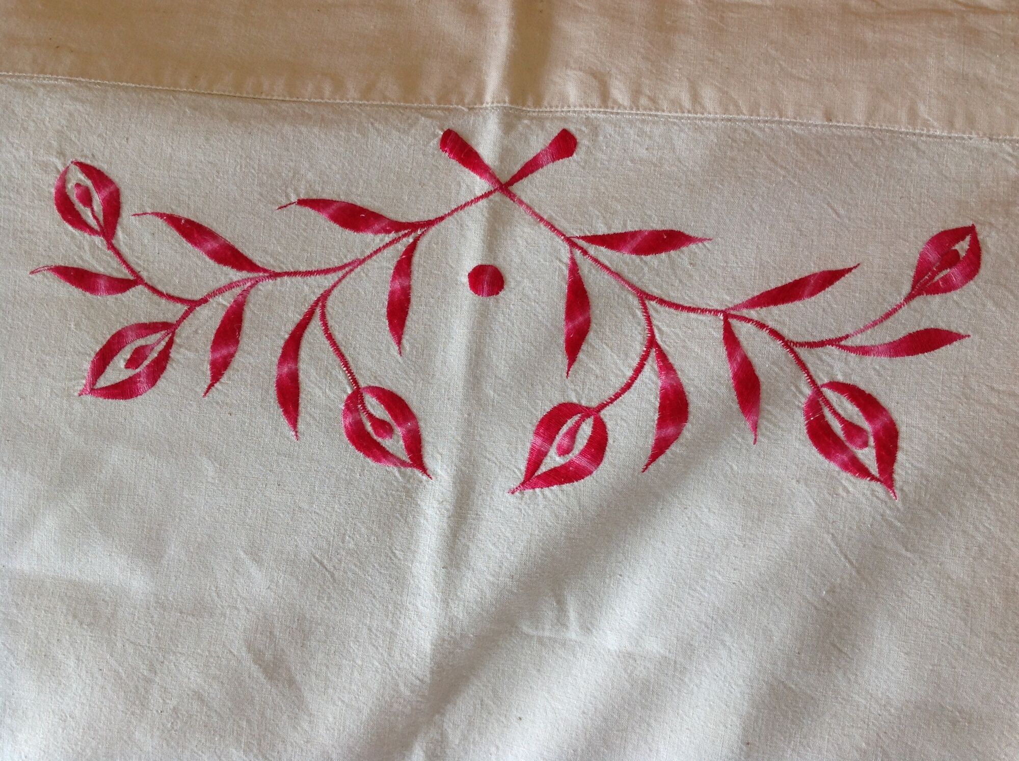 Old embroidered cotton bed sheet 220 x 180 cms 50/60