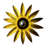 Brutalist sun wall lamp in gilded metal with gold leaf, Italy, 1970