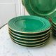dessert service 12 dessert plates and a green and golden Art Deco cake dish 40s