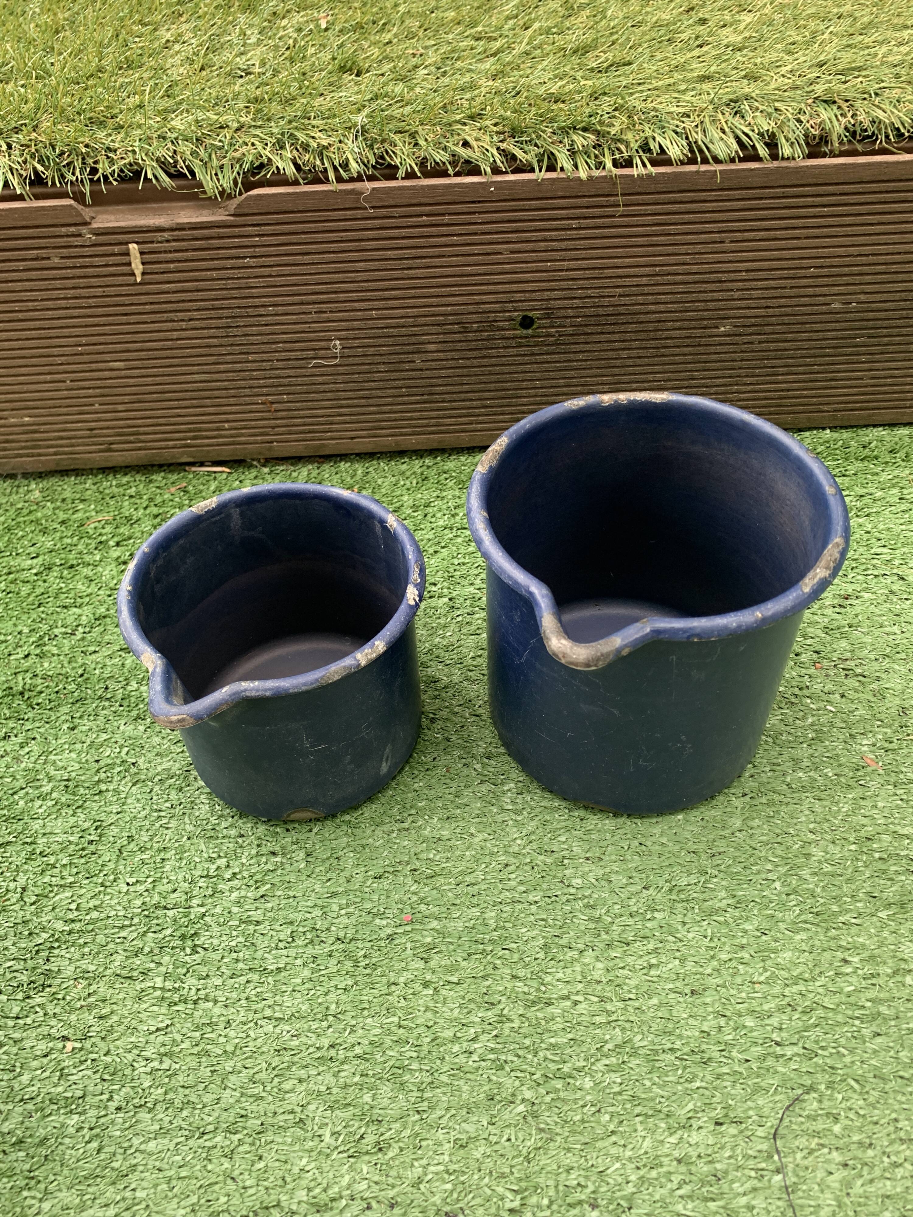 Pair of blue enamelled broc