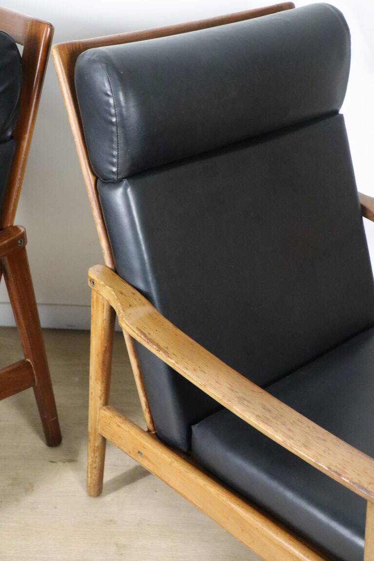 Pair of Scandinavian teak and leatherette armchairs, 1960