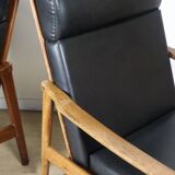 Pair of Scandinavian teak and leatherette armchairs, 1960