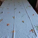 Nappe  brodée main poissons  exotiques & serviettes