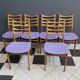 set of 6 kitchen chairs, wood and purple upholstery 1960s