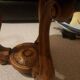 Small antique carved wooden side table with pink marble top – Occasional table