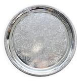 Round vintage silver-plated tray - Engraved pattern