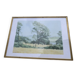 Watercolor painting, countryside scene, signed colin kirby green