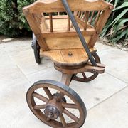 19th century cart in wood and wrought iron, garden cart, storage