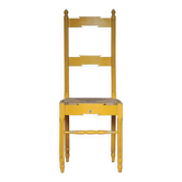 Chaise bois ancienne, chaise bois peinte jaune,chaise assise tressage osier