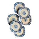 6 dessert plates Gien in blue ironstone, "Ibis Blue" service.
