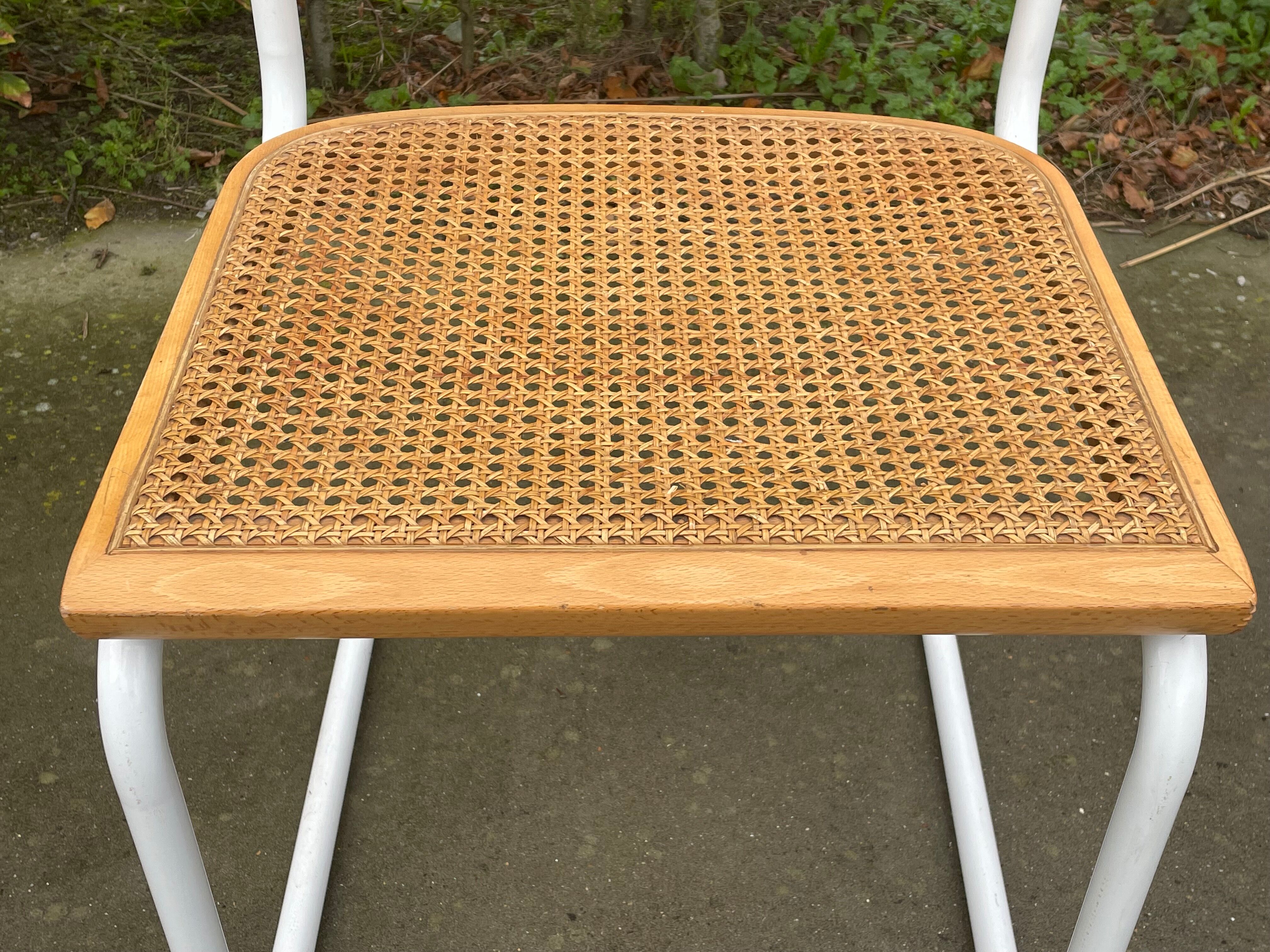 Cesca chair b32 model in white and wood by Marcel Breuer