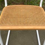 Chaise Cesca modèle b32 en blanc et bois par Marcel Breuer
