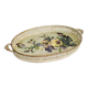 Oval metal decorative vintage tray with floral pattern.