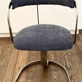 2 chaises "space age" velours bleu gris remises à neufs