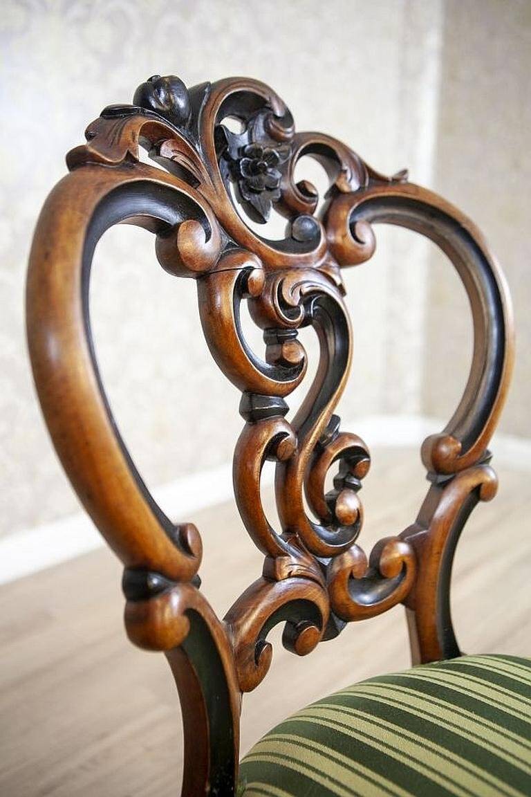 Vintage Walnut Chairs in Light Green, 1890s, Set of 5