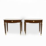 Pair of Neoclassical Style Marble and Mahogany Bedside Tables
