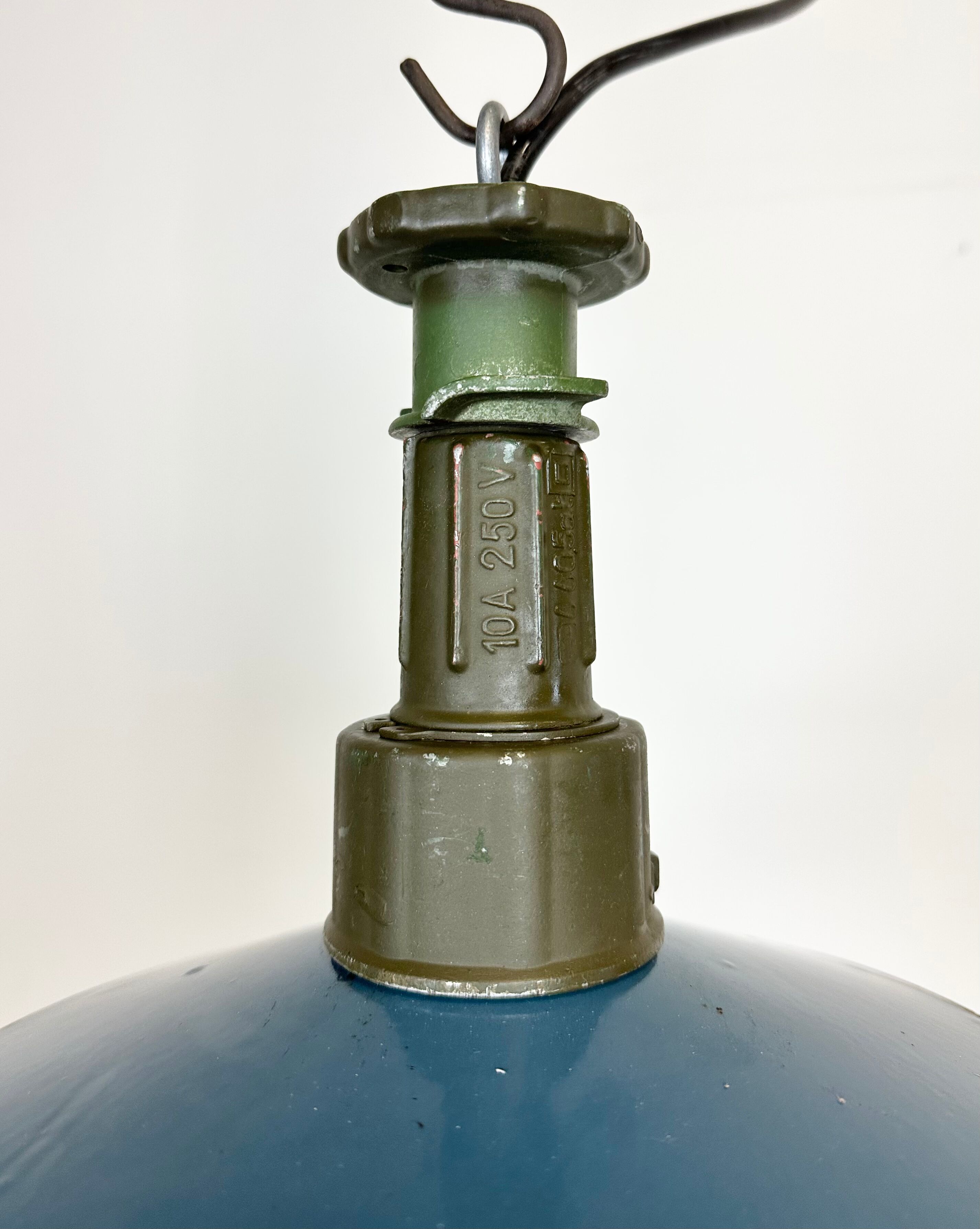 Industrial Blue Enamel Factory Pendant Lamp with Cast Aluminium Top, 1960s