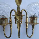 Applique murales deux lumières dorée globes en cristal ancienne