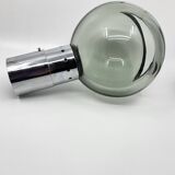 Pendant chandelier, chrome and smoked glass, eye ball design, space age, Italy, 1970s