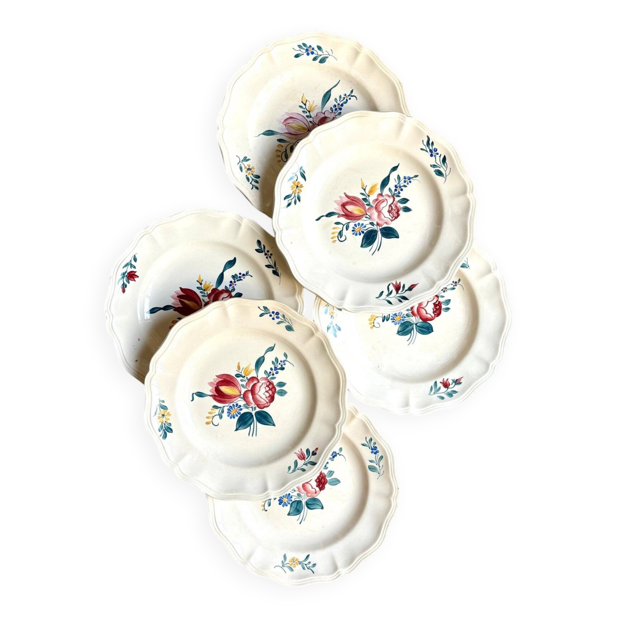 6 flat plates in Digoin Sarreguemines earthenware, "Yann" service