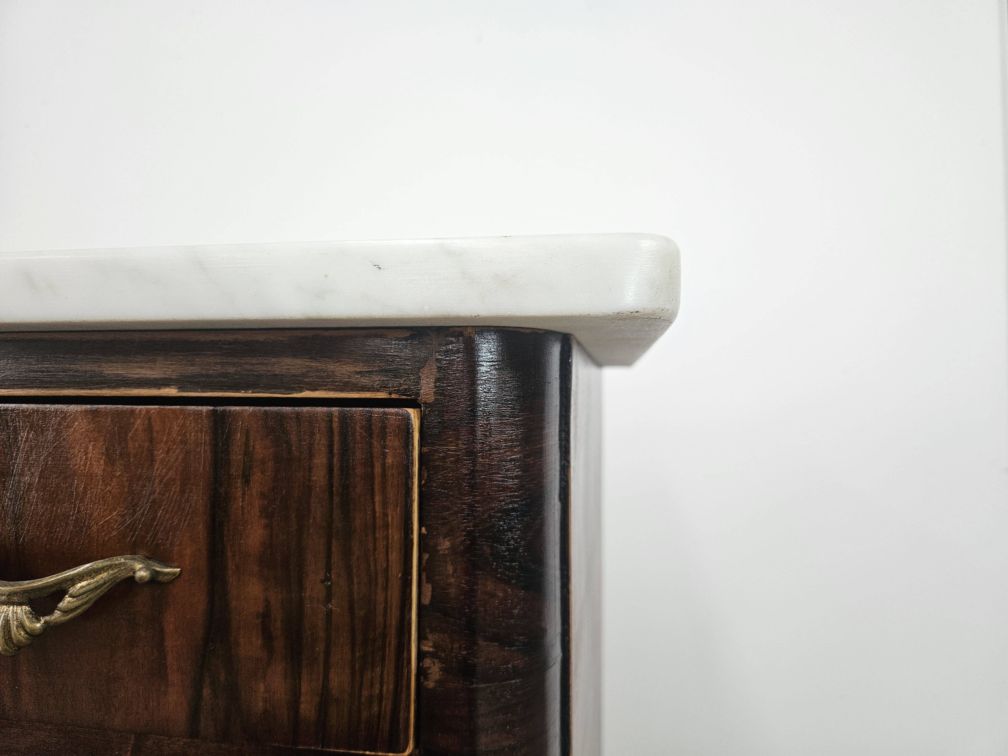 Mahogany burl dressing table with white marble top