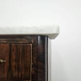 Mahogany burl dressing table with white marble top