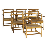 Ensemble de six fauteuils brutalistes en chêne massif 1960
