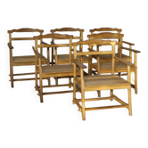 Set of six Brutalist solid oak armchairs 1960's