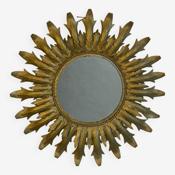 Miroir soleil rond en fer forgé des années 50, Italie