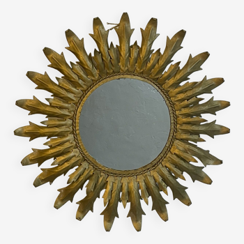 Round wrought iron sun mirror from the 50s, Italy