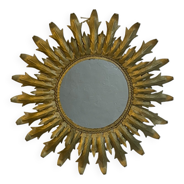 Round wrought iron sun mirror from the 50s, Italy