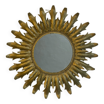 Round wrought iron sun mirror from the 50s, Italy