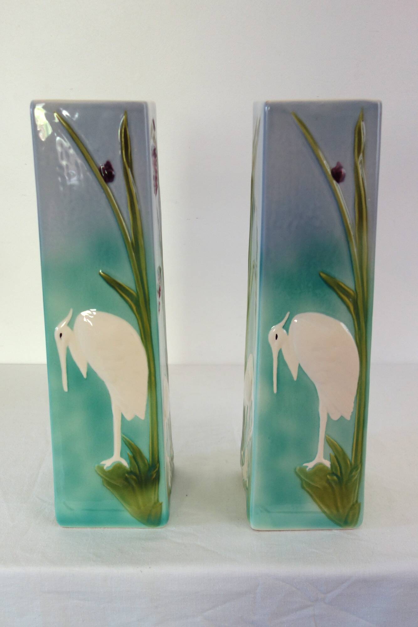 Pair of Saint Clement barbotine vases H 39cm circa 1900