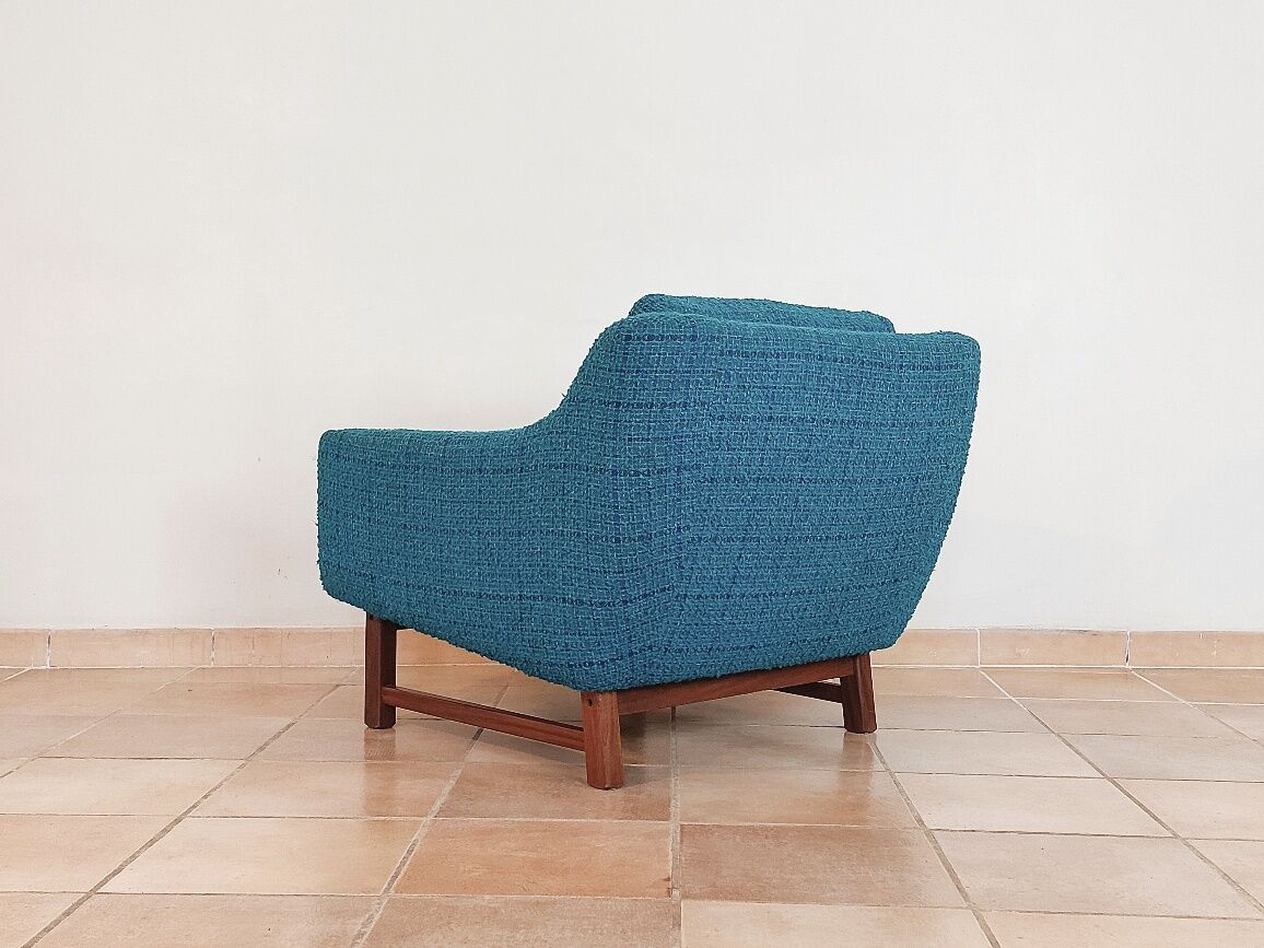 Norwegian living room set in blue fabric, vintage scandinavian 1960s