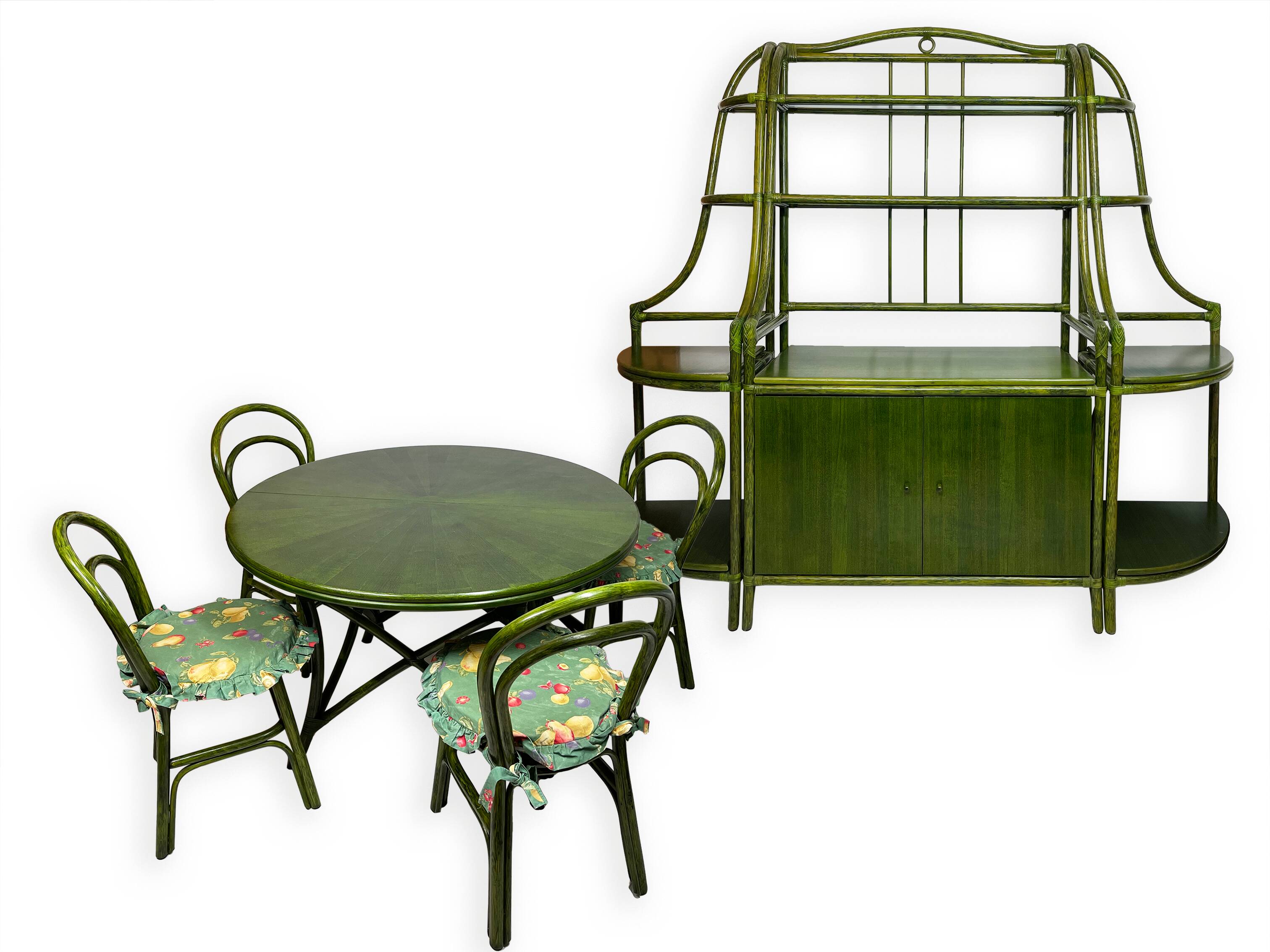 Green rattan wood chairs 1970s