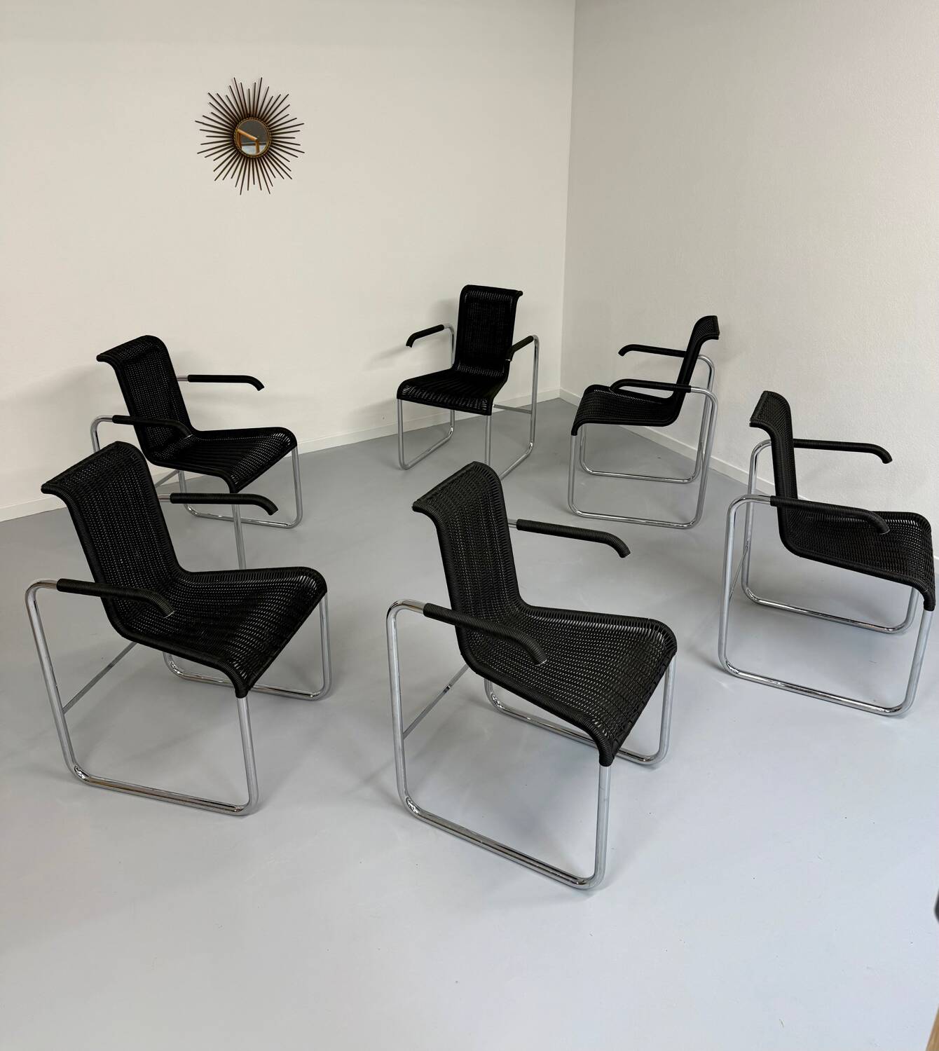 6 black tubular chairs design by Axel Bruchhäuser model D20 bauhaus