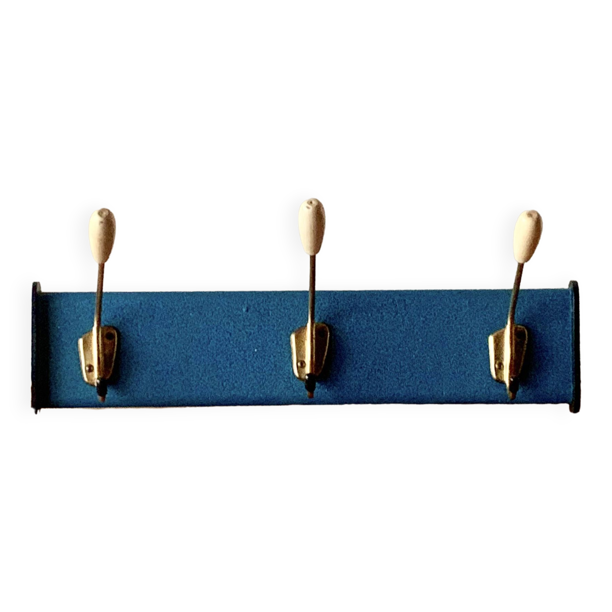 Vintage wall coat rack - 3 brass coat hooks