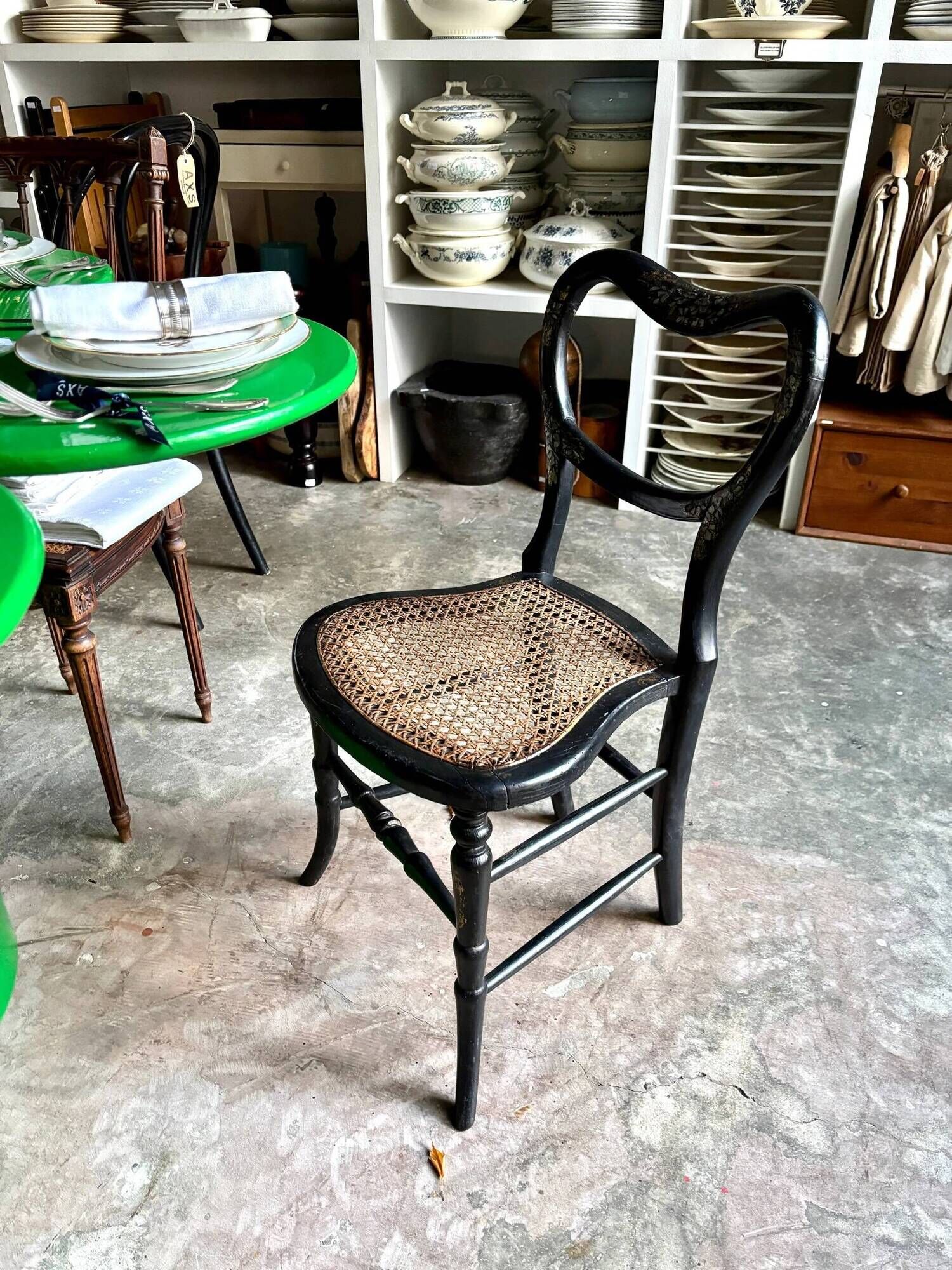 Napoleon III chair in black wood, mother-of-pearl and caning no. 1
